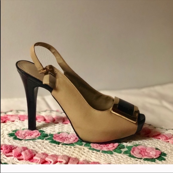 🔴 Nine West Leather slingback heels bone color EUC - Picture 2 of 8